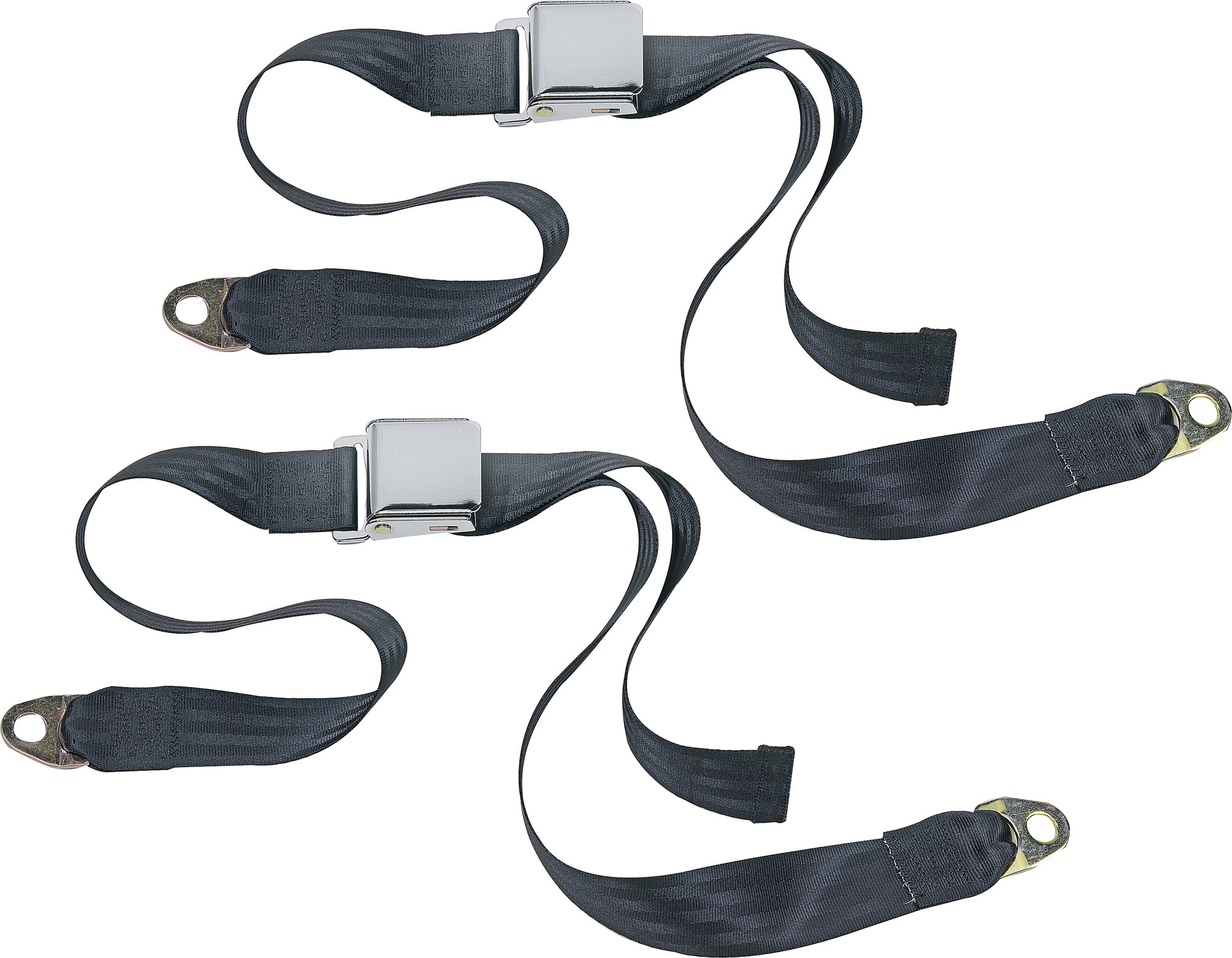 76-86 Jeep CJ-5, CJ-7 & CJ-8 Scrambler Seatbelt Solutions Chrome Lift Latch 2 Point Non-Retractable Lap Belts