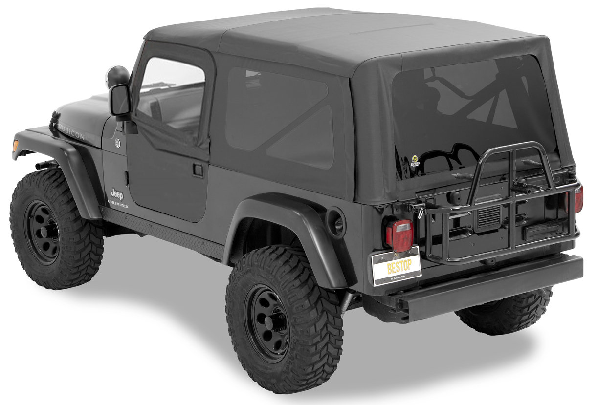 Bestop Supertop NX Soft Top with 2 Piece Soft Doors and Tinted Windows In  Black Diamond for 04-06 Jeep Wrangler Unlimited TJ | Quadratec