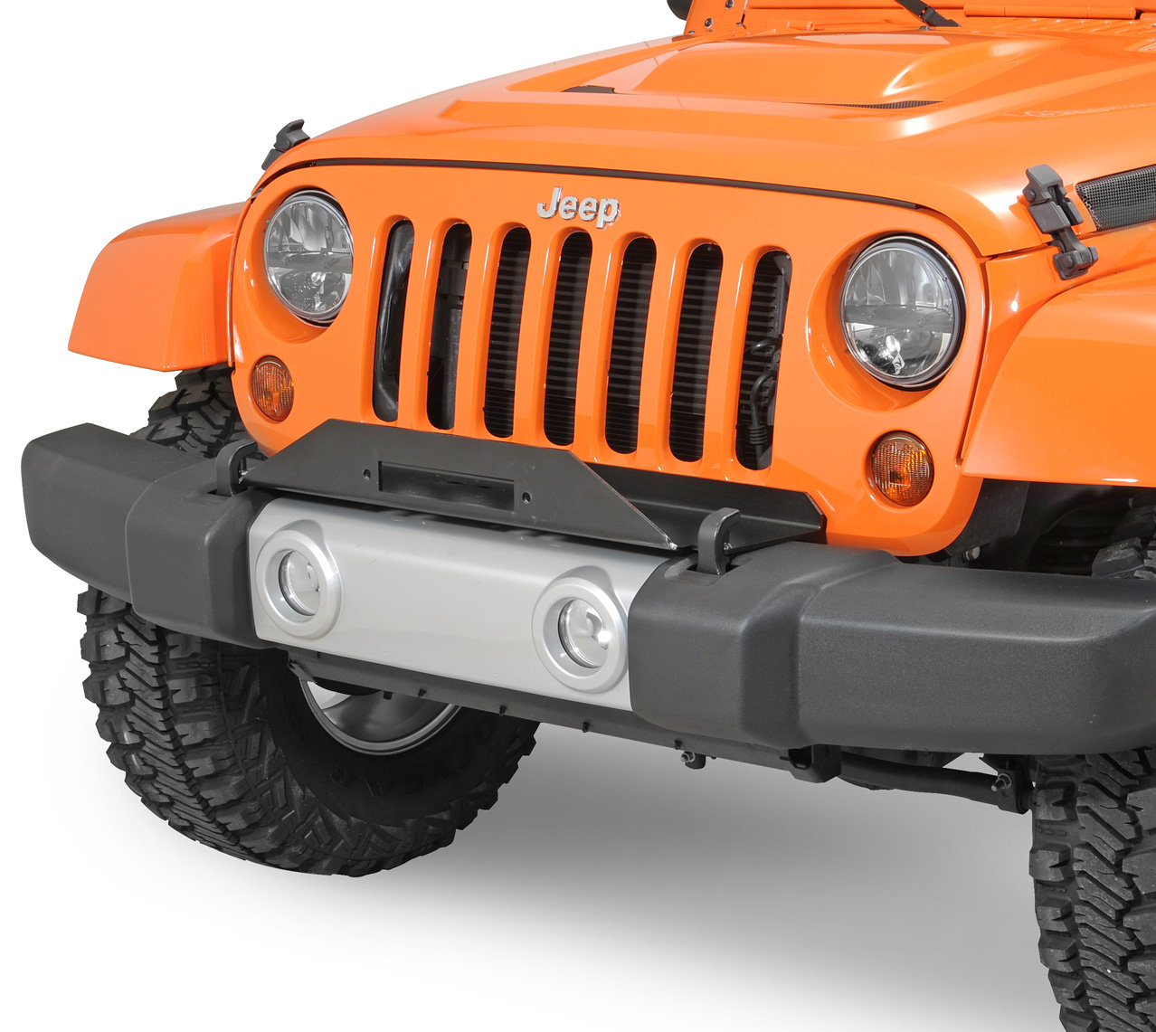 Rock Hard 4X4 Winch Mounting Plate for 07-15 Jeep Wrangler JK with Factory Plastic Front Bumper | Quadratec Rock Hard 4X4 Winch Mounting Plate for 07-15 Jeep Wrangler JK with Factory Plastic Front Bumper | Quadratec