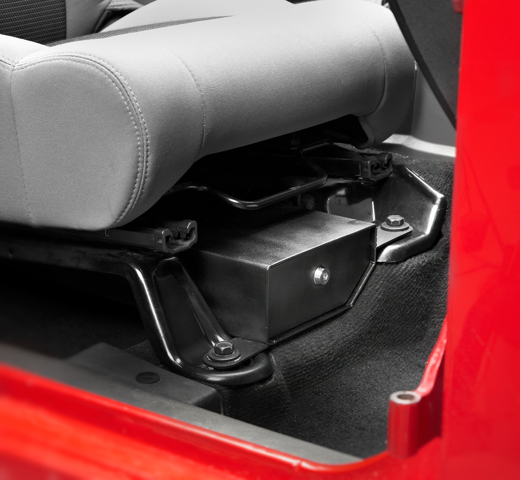 Bestop 42642-01 Locking Under Seat Storage Box in Textured Black for 07-10 Jeep  Wrangler & 07-18 Wrangler Unlimited JK Passenger Side | Quadratec