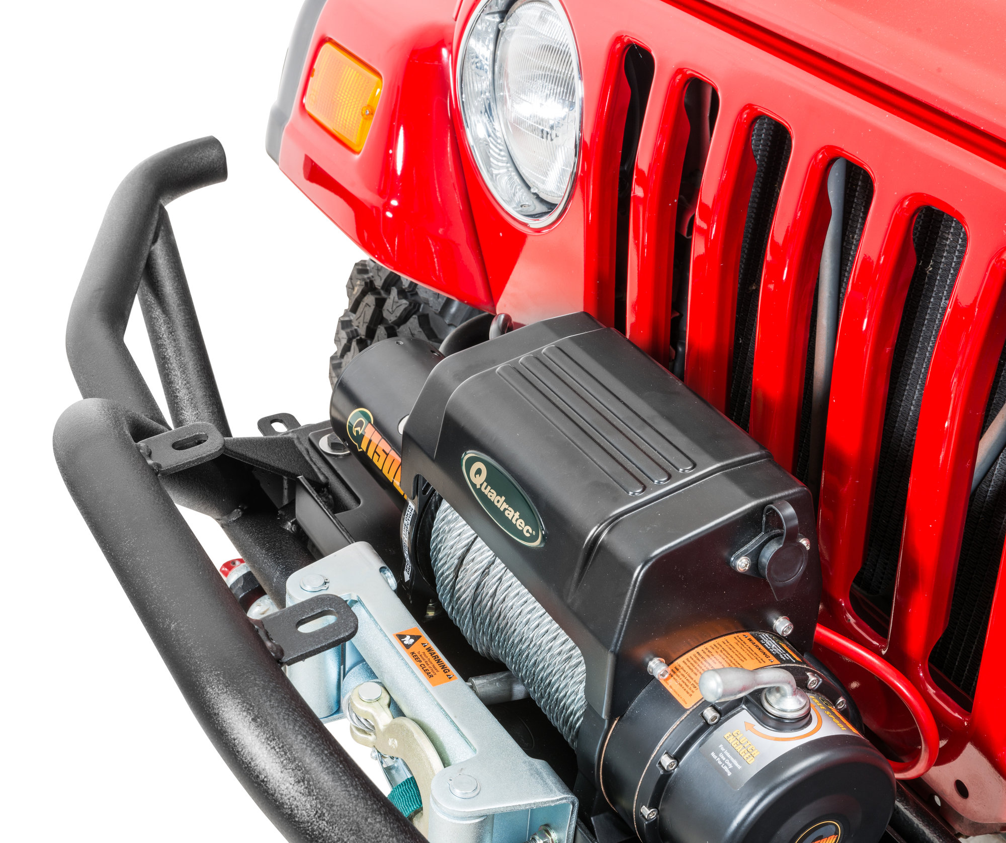 Quadratec qrc front bumper with q9000 self recovery winch in gray and