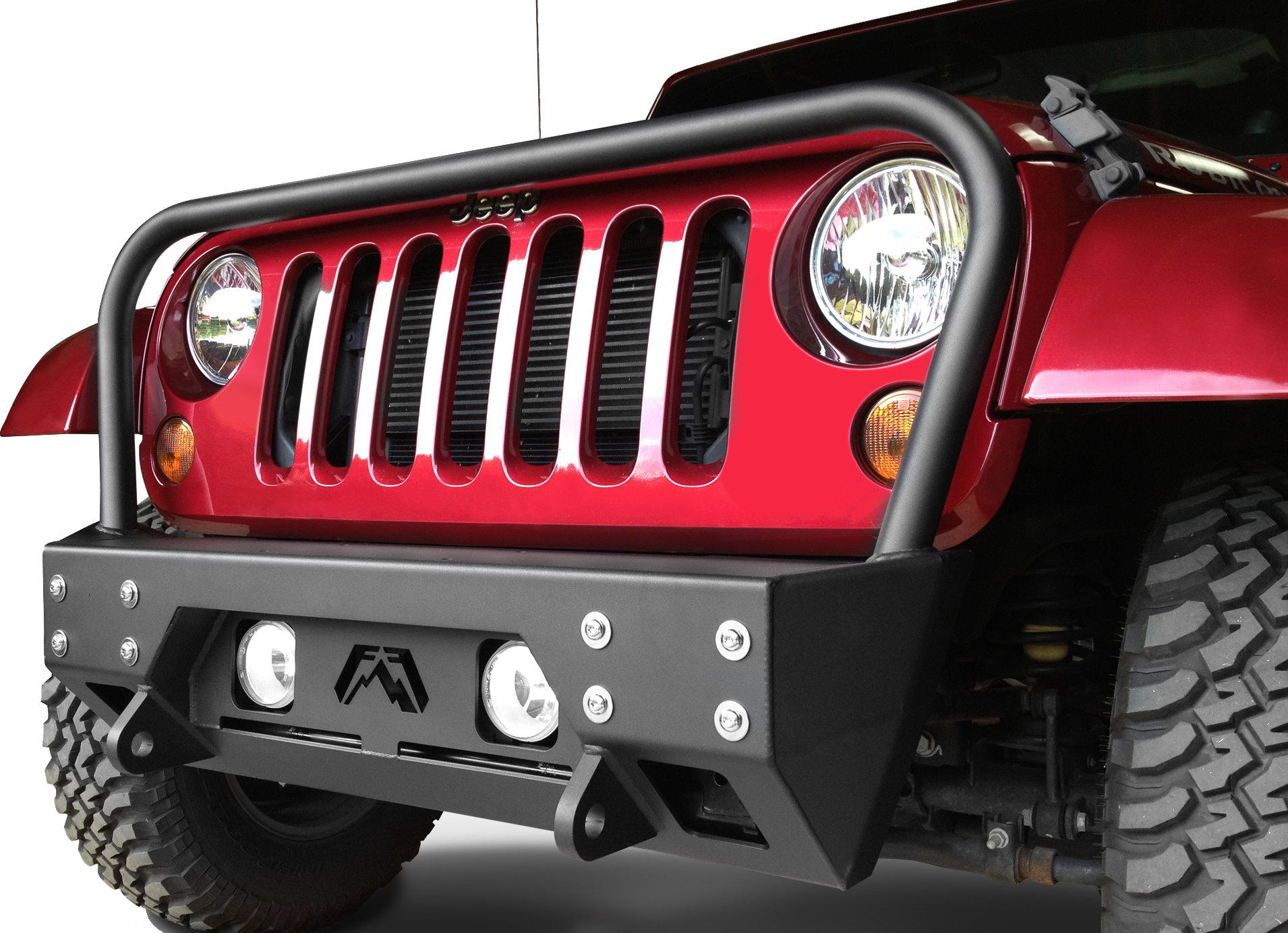 Fab Fours JK07B18561 FMJ Front Stubby Winch Bumper with Grille Guard for  07-18 Jeep Wrangler JK | Quadratec