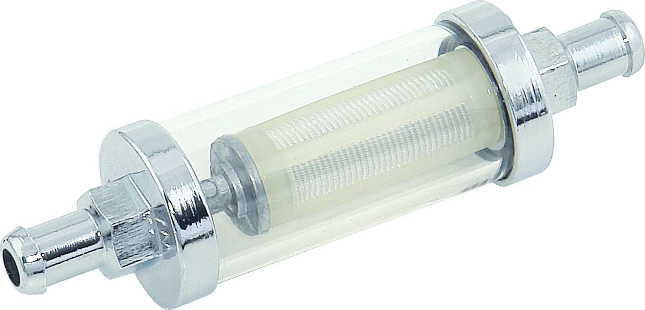 Carbole 3/8" Clear View Inline Fuel Filter – Chrome, Glass Housing, 100 Micron, 9748