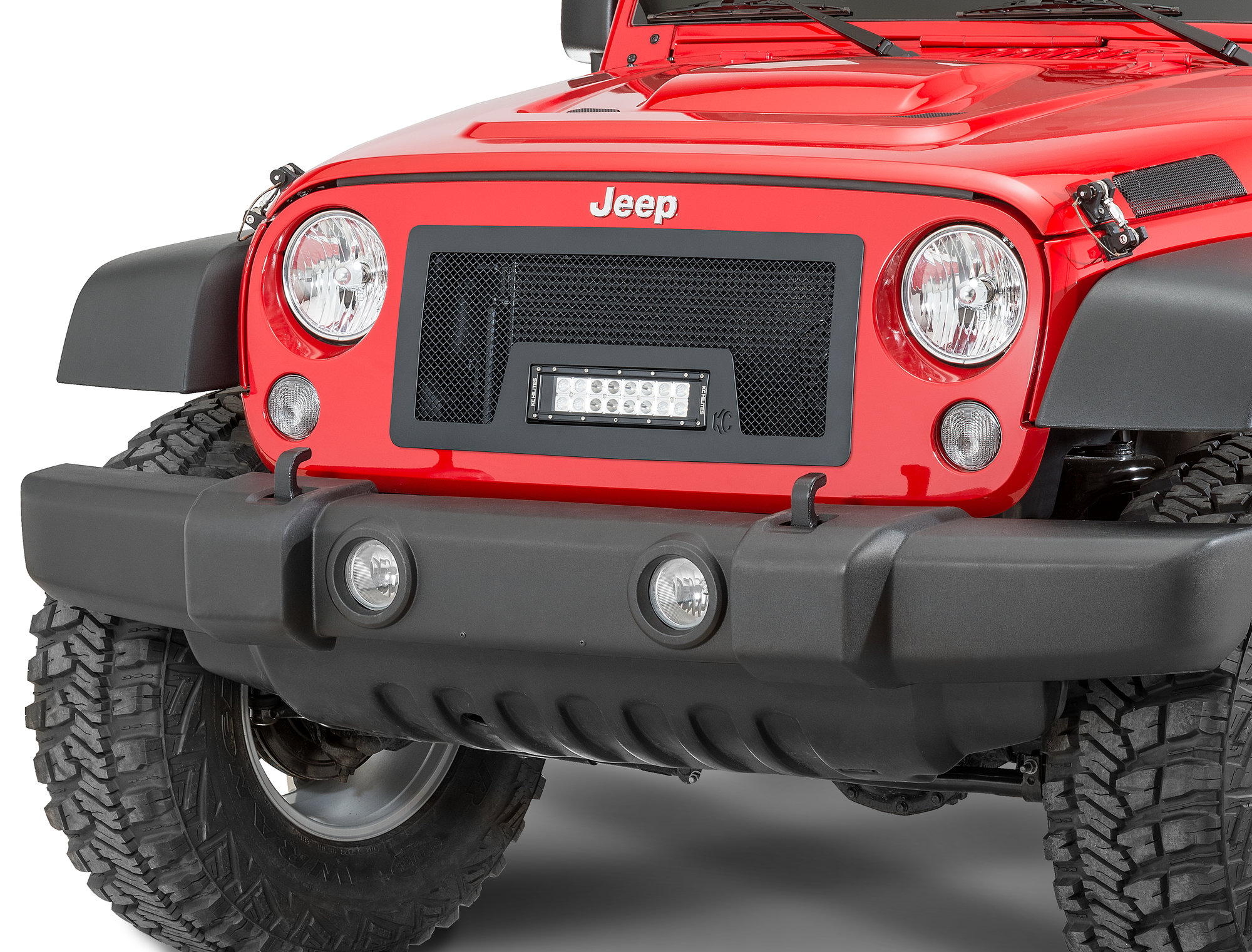 KC HiLiTES LED Truck Grille with C10 LED Light Bar for 0717 Jeep