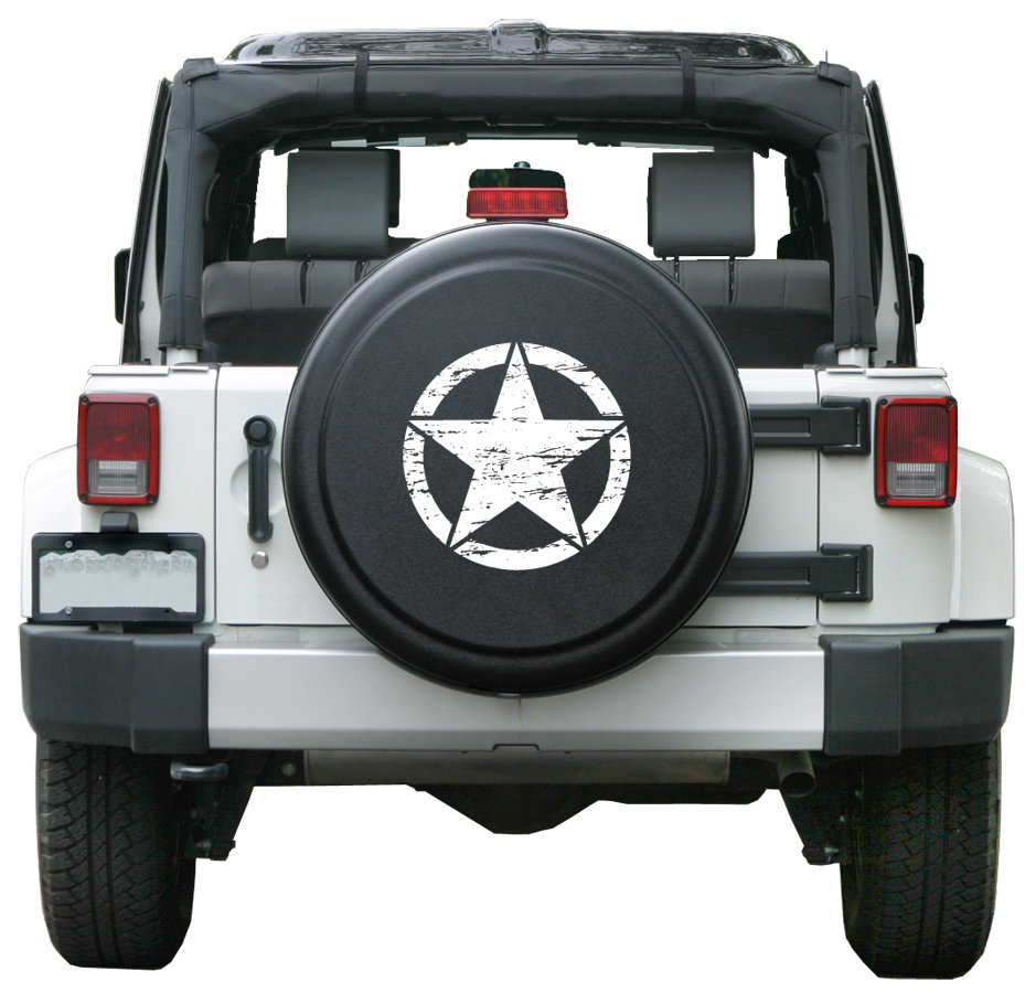 Boomerang Enterprises Distressed Star Rigid Tire Cover in Textured Black |  Quadratec