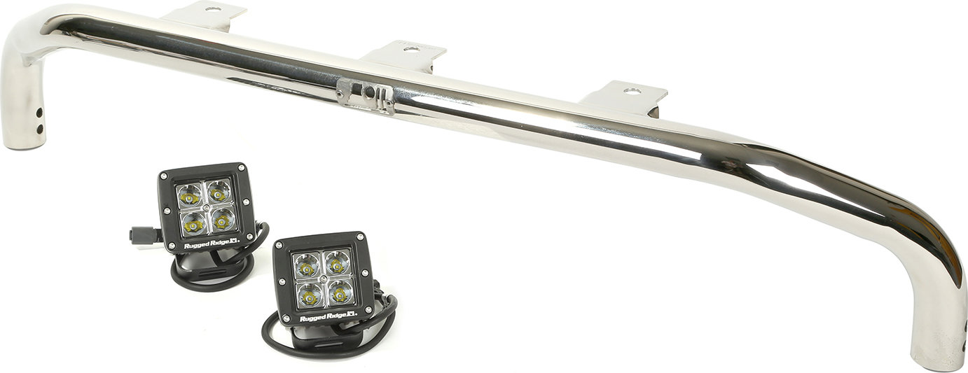 Rugged Ridge 11138.22 Stainless Steel Front Bumper Light Mount Kit with Square LED Lights for 07