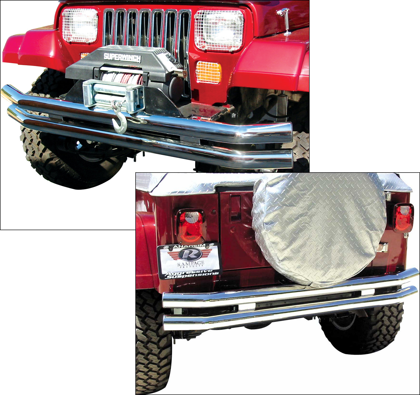 Rampage Products 8449 Front or Rear Double Tube Bumper without Hoop in  Stainless Steel for 76-06 Jeep CJ-5, CJ-7, CJ-8 Scrambler, Wrangler YJ, TJ  &