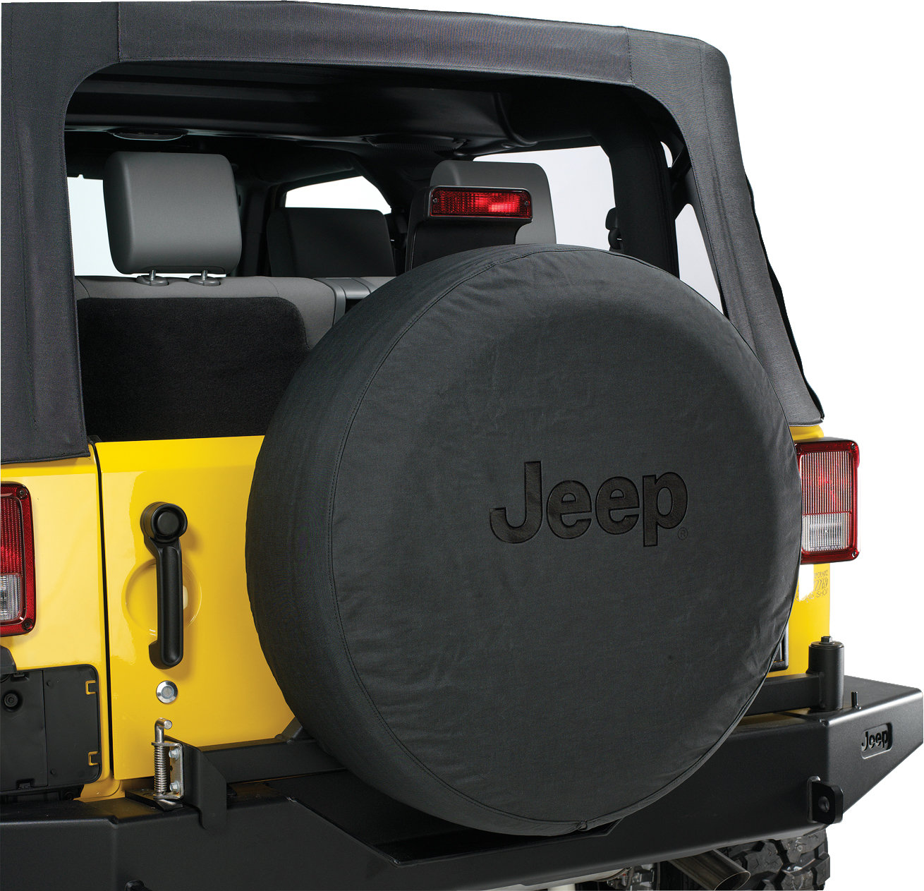 Mopar Black Denim Jeep Logo Tire Cover with Black Jeep Logo Quadratec