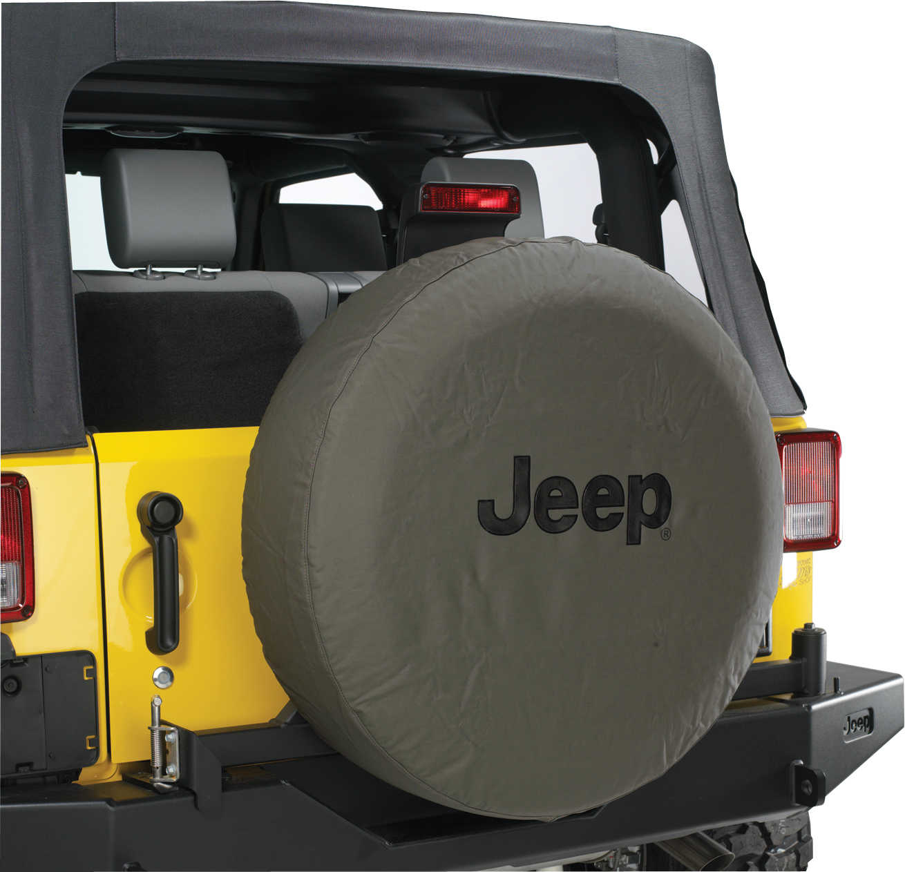 Mopar Jeep Logo Tire Covers in Khaki Denim with Black Jeep Logo | Quadratec