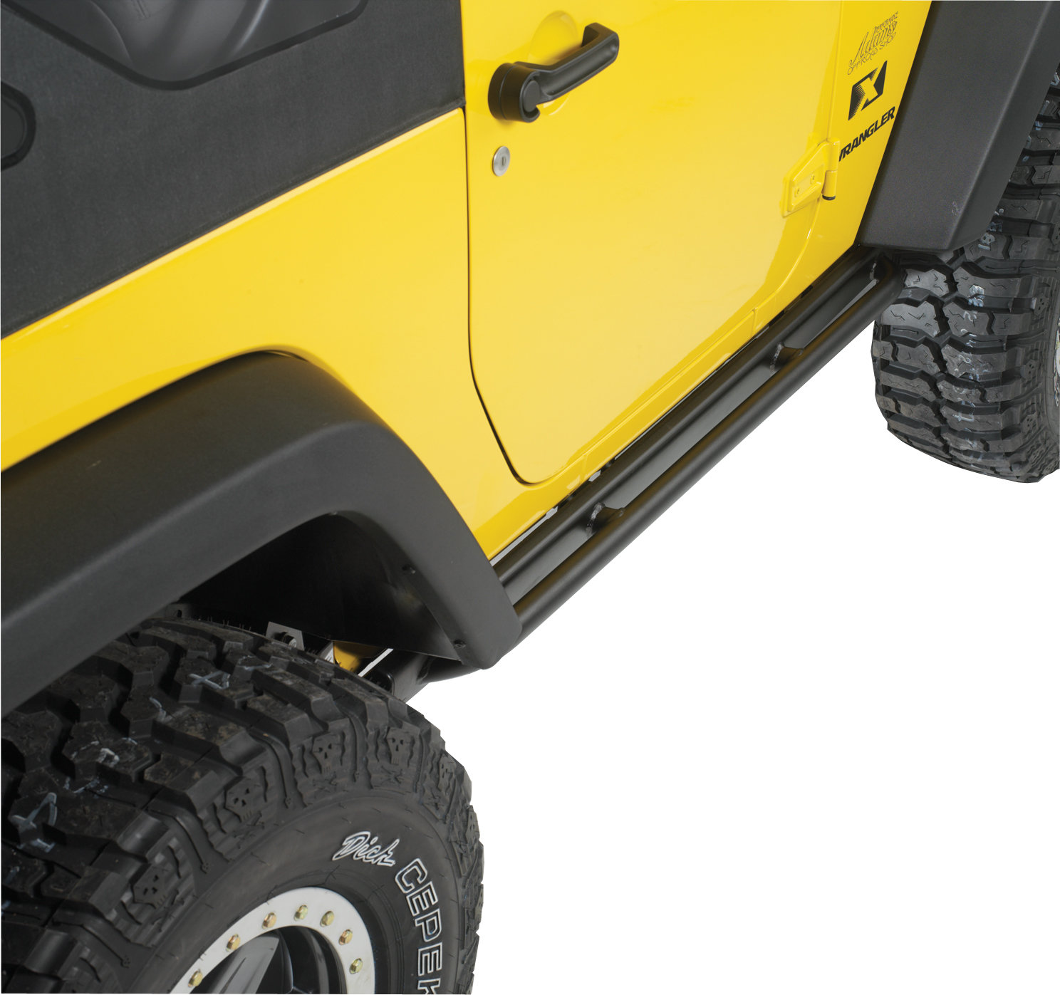 Non mopar enhanced rock rails with tubular rub rail in satin black for 07-15 Jeep Wrangler JK 2