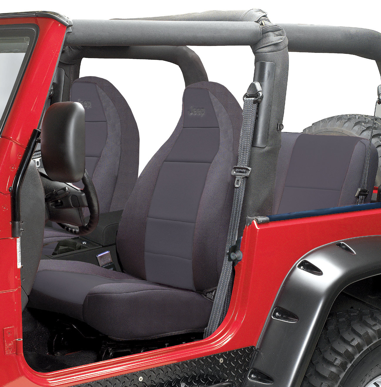 Coverking Front Seat Covers with Jeep Logo for 91-95 Jeep Wrangler YJ with  Non-Reclining Front Seats | Quadratec