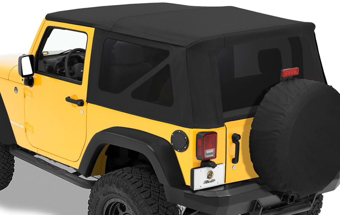 RainMan S Soft Top with Tinted Rear and Side Windows Black Diamond Replacement for Jeep Wrangler JK 2 Door 2010-2017 