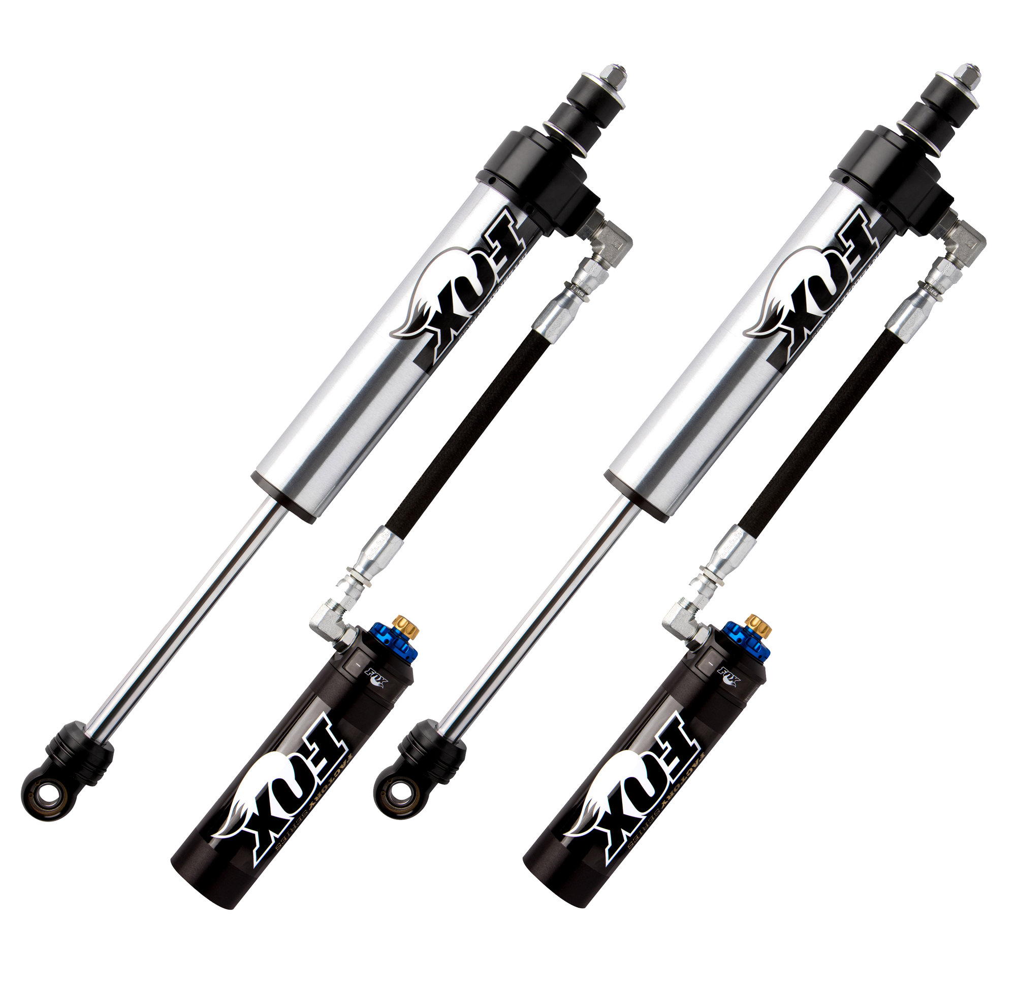 Fox Racing Shox Front 2 5 Factory Series Remote Reservoir Shock Set With Dual Speed Compression Adjustment For 07 18 Jeep Wrangler Jk Quadratec