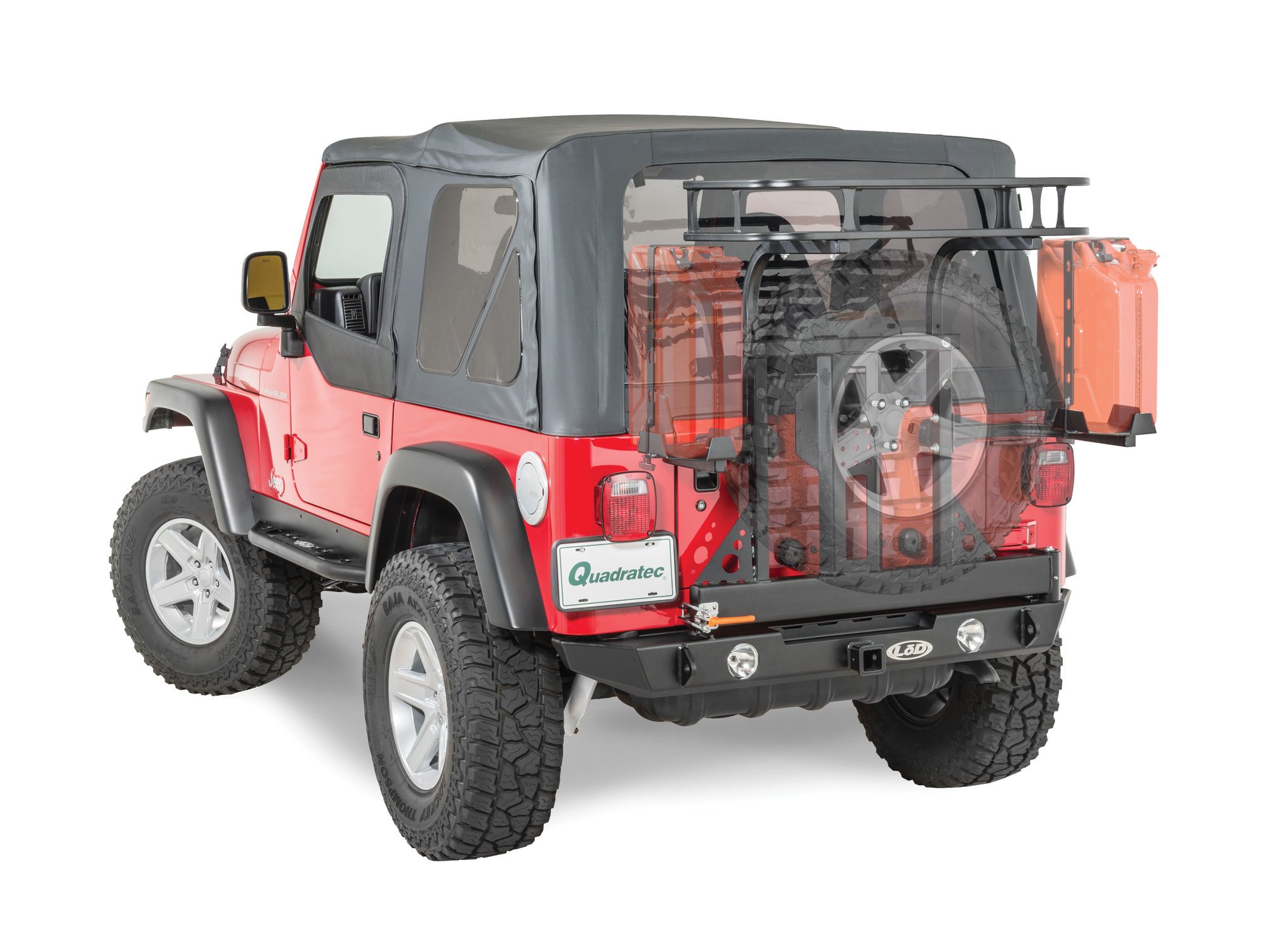 LoD JTK9601 Signature Series Trail Rack for 97-06 Jeep Wrangler TJ with LoD  Signature Series Rear Bumper and Tire Carrier | Quadratec