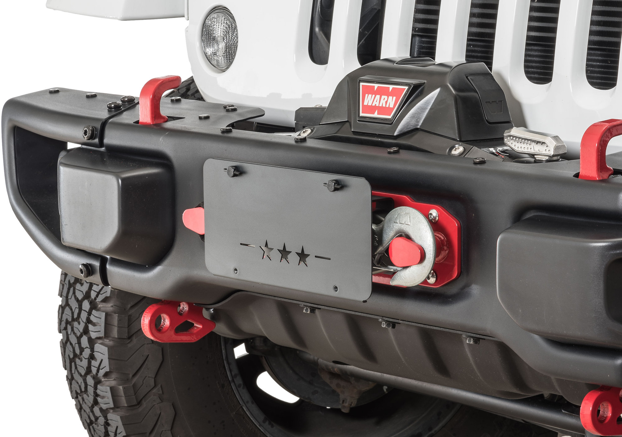 Maximus-3 Front License Plate Mounting Brackets for 13-18 Jeep Wrangler JK  with Mopar 10th Anniversary Rubicon & Hard Rock Edition Bumpers | Quadratec