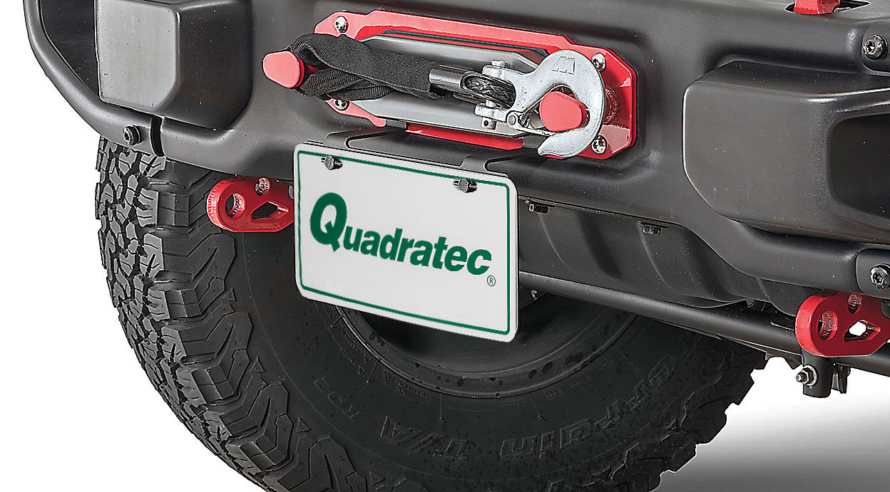 Maximus-3 Front License Plate Mounting Brackets for 13-18 Jeep Wrangler JK  with Mopar 10th Anniversary Rubicon & Hard Rock Edition Bumpers | Quadratec