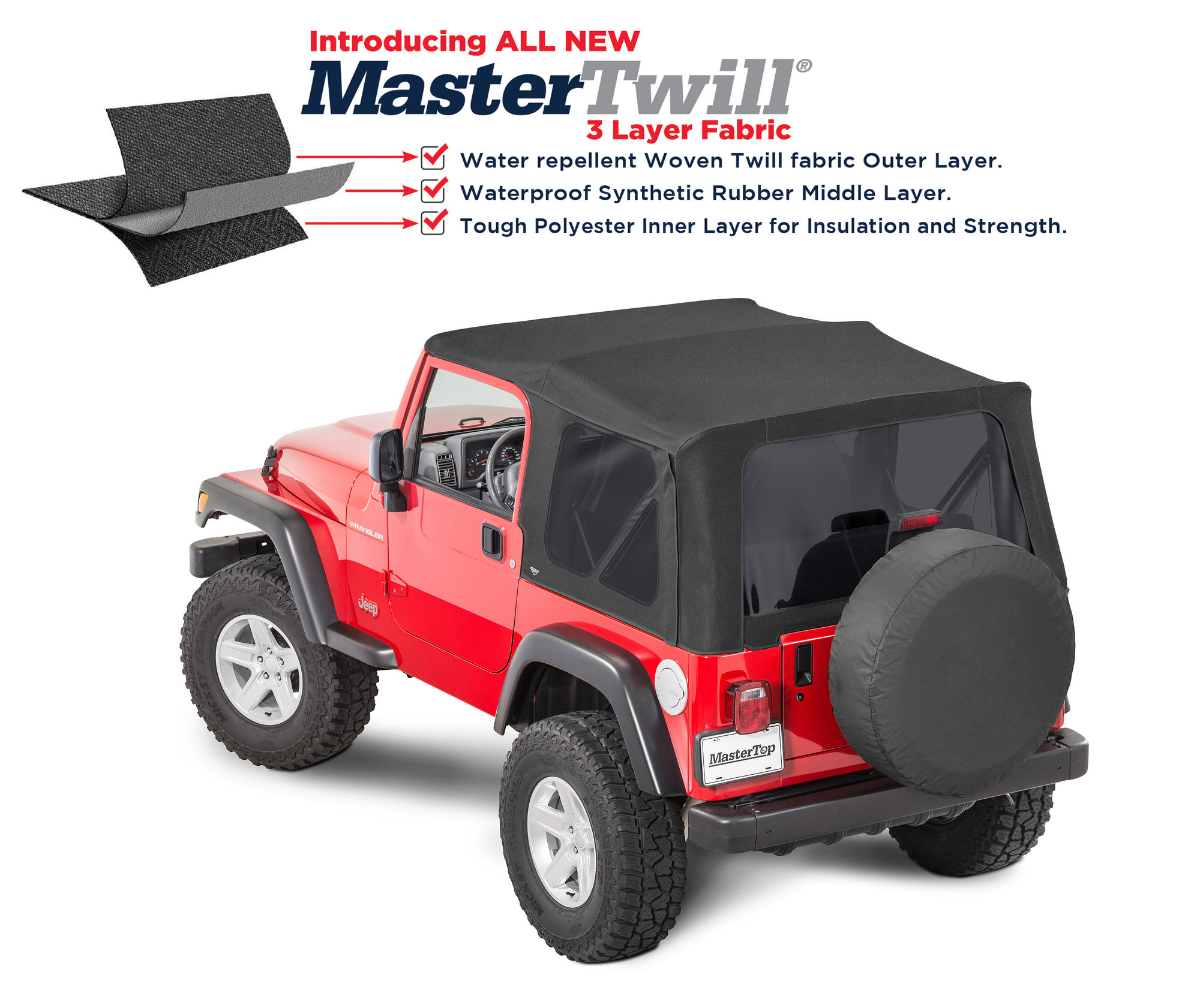MasterTop Complete Soft Top Kits in MasterTwill® Fabric for 97-06 Jeep  Wrangler TJ | Quadratec