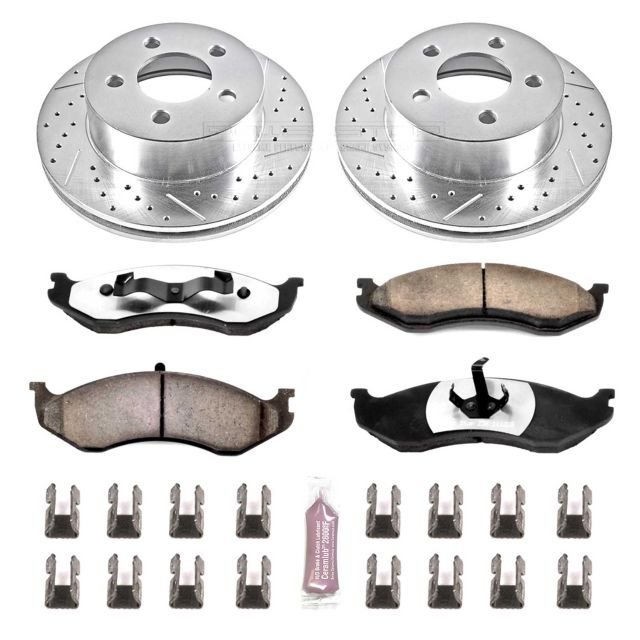 Front Disc Brake Rotors & Ceramic Pads Kit For 1999-2006 Jeep Wrangler TJ & Cherokee – Drilled & Slotted, Genialith