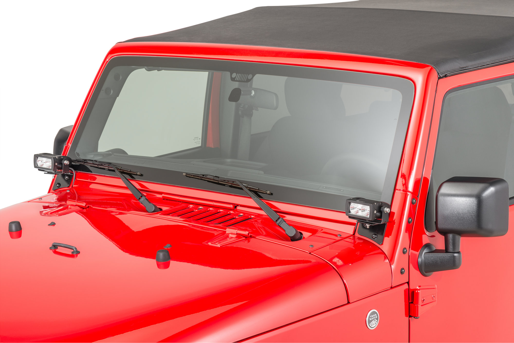 Quadratec 4" Rectangular LED Lights with Wiring Harness & Windshield