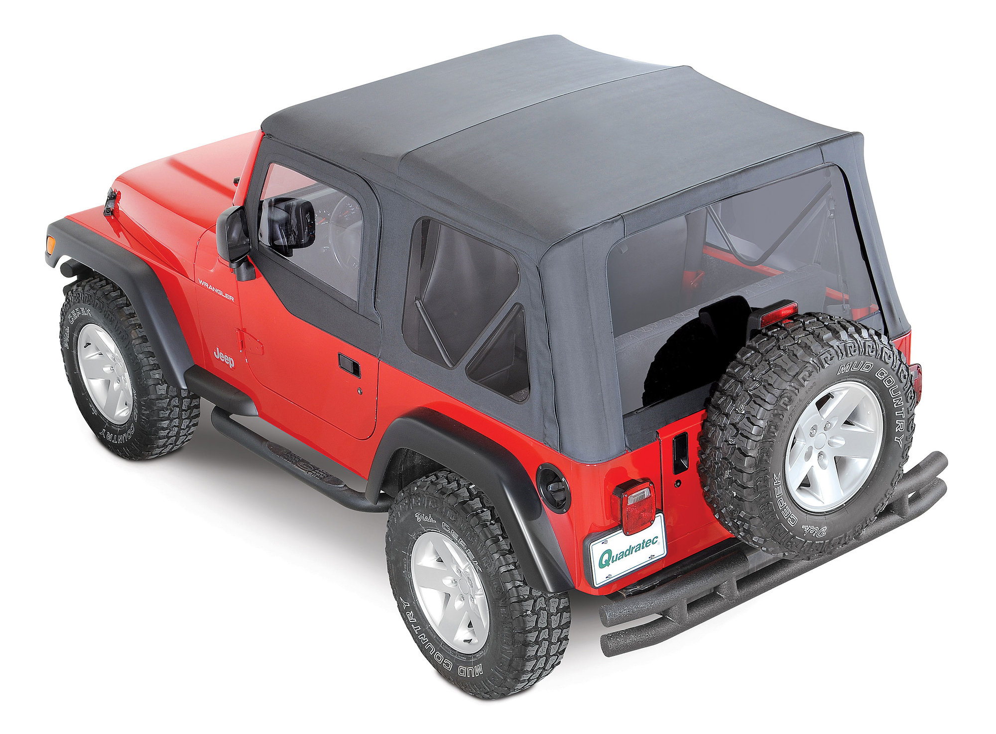 QuadraTop  Premium Sailcloth Replacement Soft Top & Upper Doors  in Black Diamond for 97-06 Jeep Wrangler TJ | Quadratec