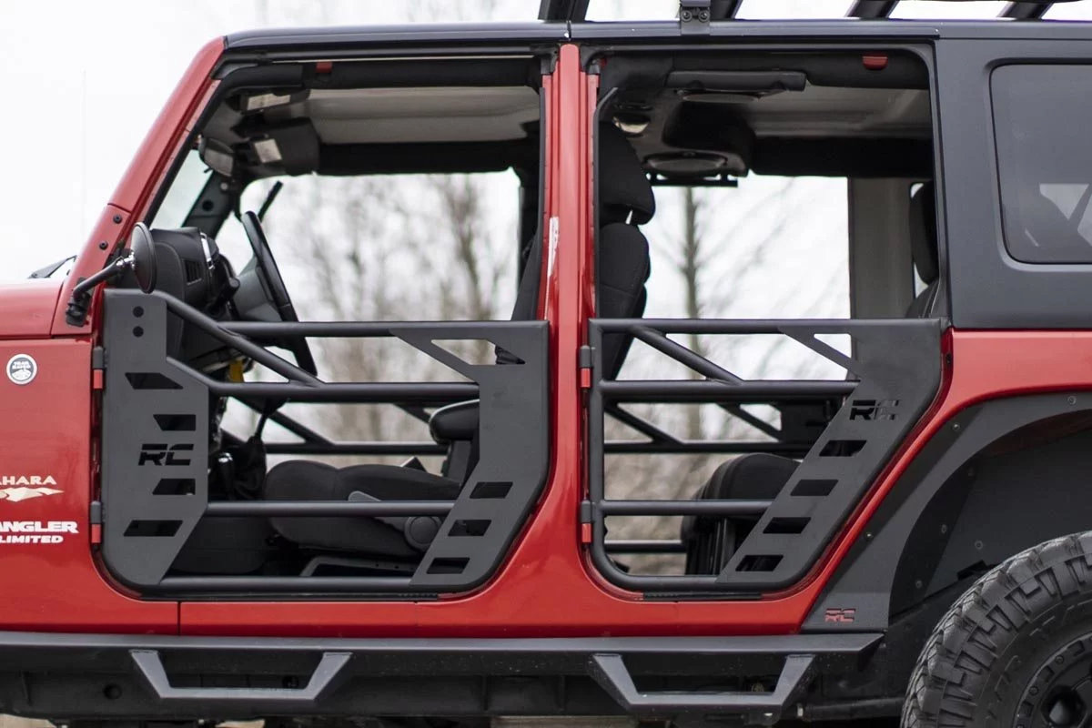 thumbnail image 2 of Front + Rear Side Tube Doors With Mirrors For 2007-2018 Jeep Wrangler JK 4-Door 2 of 6