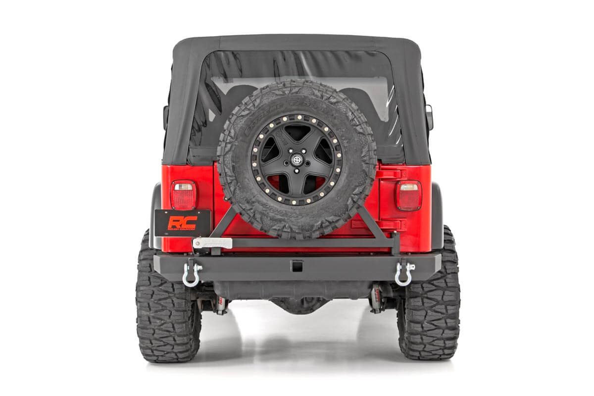 Rough Country 10592A Classic Full Width Rear Bumper with Tire Carrier for  87-06 Jeep Wrangler YJ & TJ | Quadratec