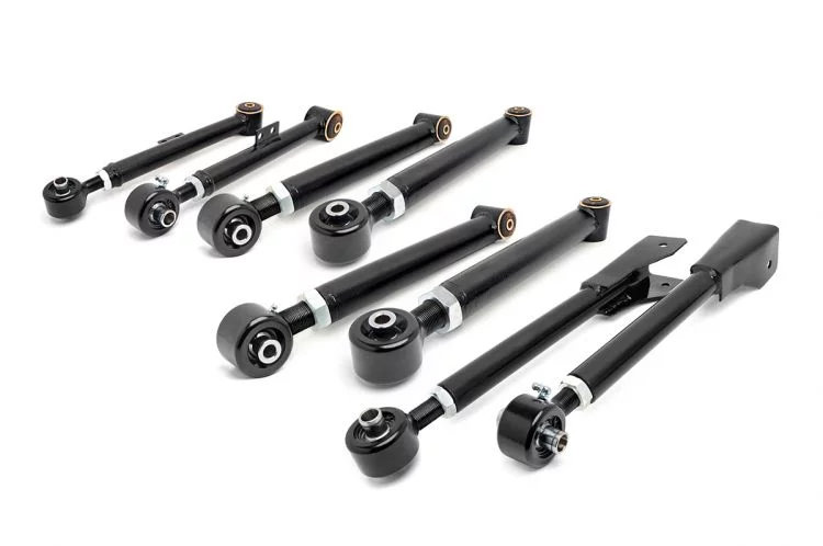 Rough Country 11470 Front & Rear Upper & Lower Adjustable Control Arm Kit  for 97-06 Jeep Wrangler TJ | Quadratec