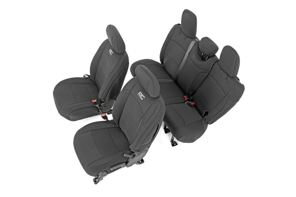 Rough Country Front Rear Seat Covers For 18 21 Jeep Wrangler Jl Unlimited Quadratec - Leather Seat Covers For 2021 Jeep Wrangler Unlimited