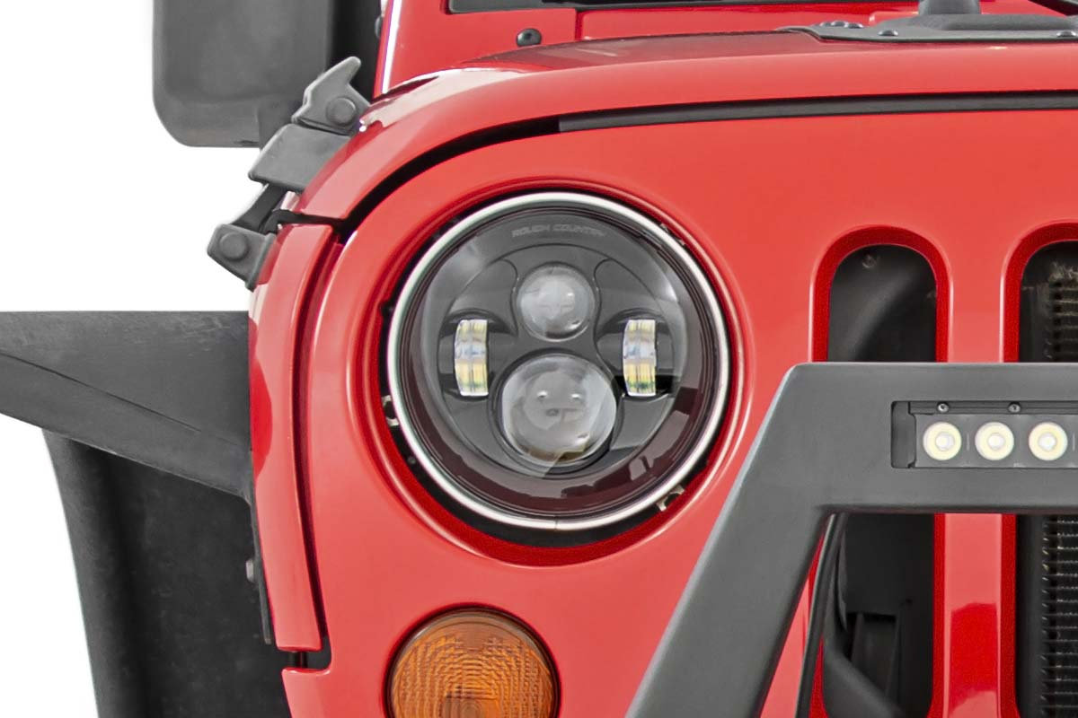 Rough Country RCH5000 7in LED Projector Headlights for 97-18 Jeep Wrangler  TJ & JK | Quadratec