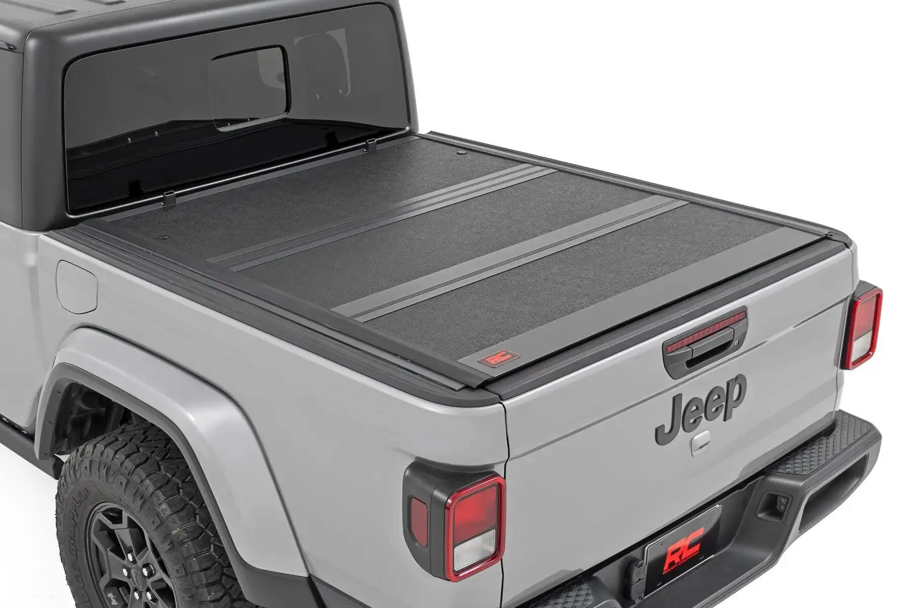 Rough Country 47620500A Low Profile Hard Tri Fold Tonneau Cover for 20 24 Jeep Gladiator JT Quadratec