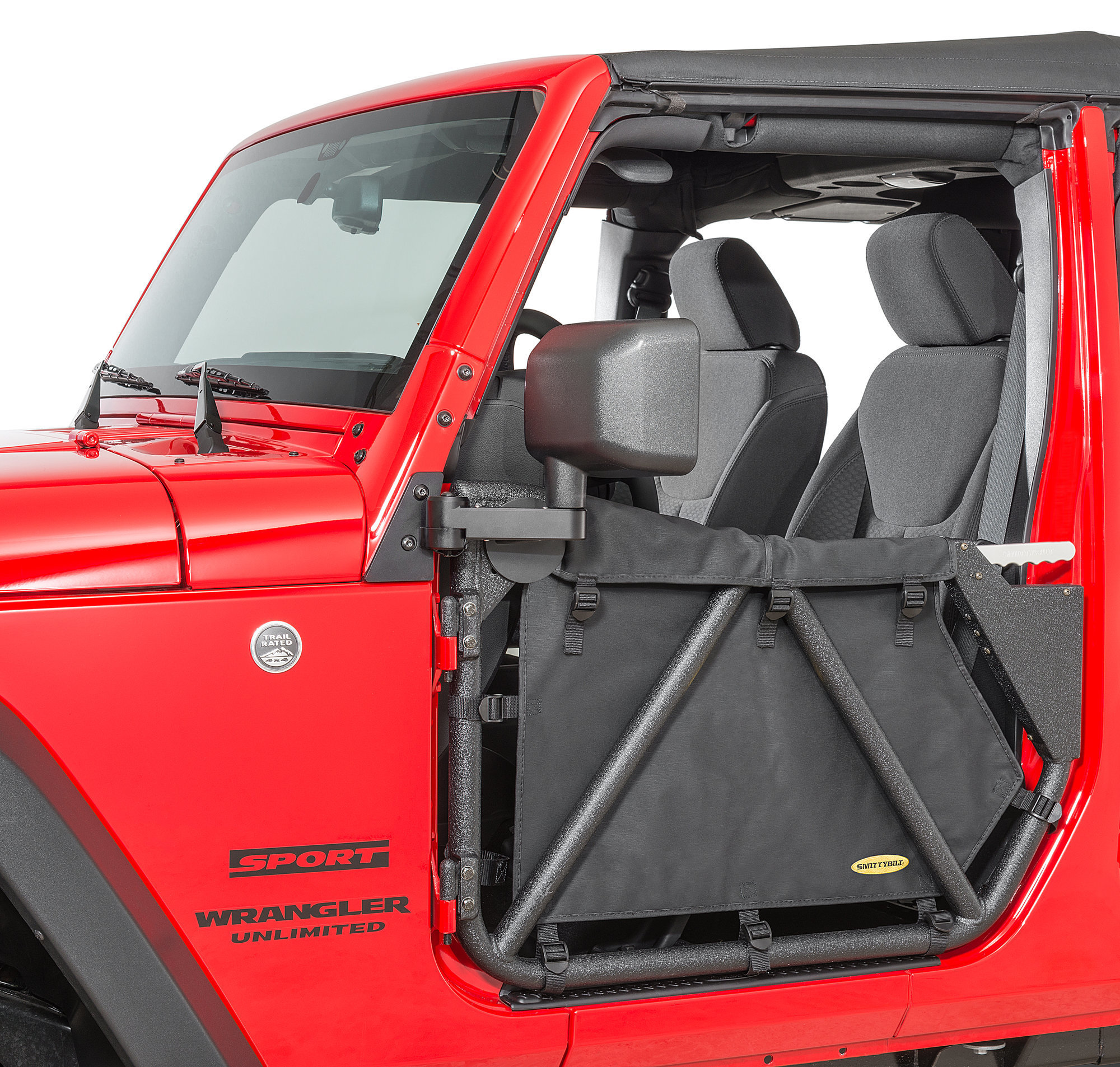 Smittybilt Src Gen Ii Front Rear Tube Doors With Automatic Billet Aluminum Mirror Movers For 11 18 Jeep Wrangler Jk With Power Heated Mirrors Quadratec