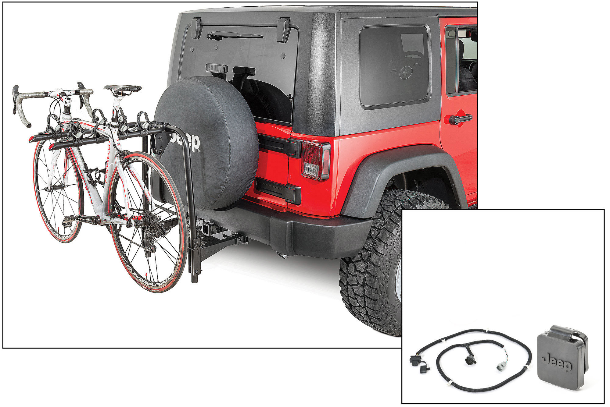 VersaHitch with Bike Rack, Jeep Logo Hitch Plug & Wiring Kit for 07-18 Jeep  Wrangler JK | Quadratec