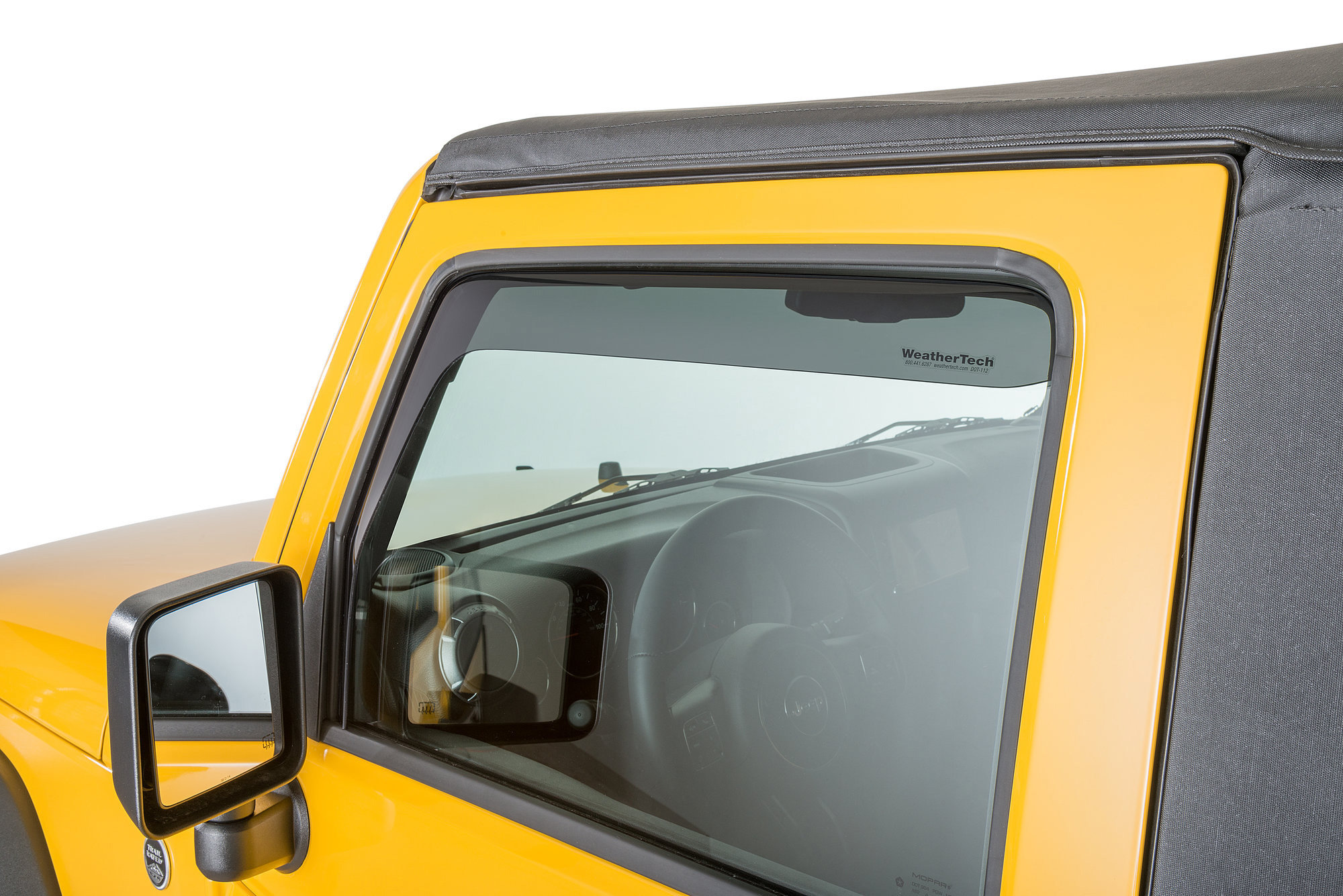 In-Channel Window Visors For 2007-2017 Jeep Wrangler JK 4-Door - Black Acrylic, Tape-On Install