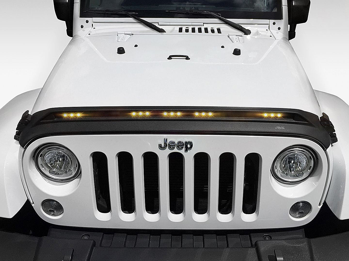 Hooke Road Hood Protector For Jeep Wrangler JK 2007-2018 – Stone Guard Bug Deflector W/ Amber LED Lights