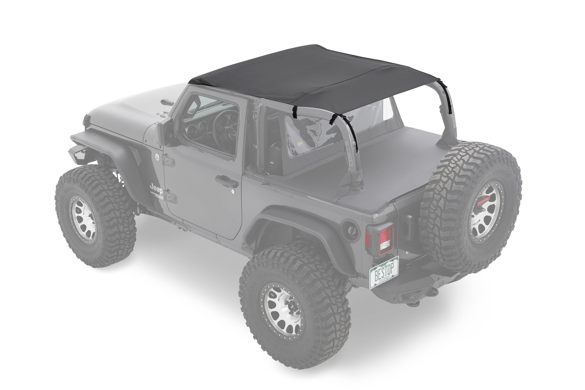 Bestop 52609-35 Header Extended Safari Bikini Top for 18-21 Jeep Wrangler  JL 2-Door without Factory Door Surrounds | Quadratec