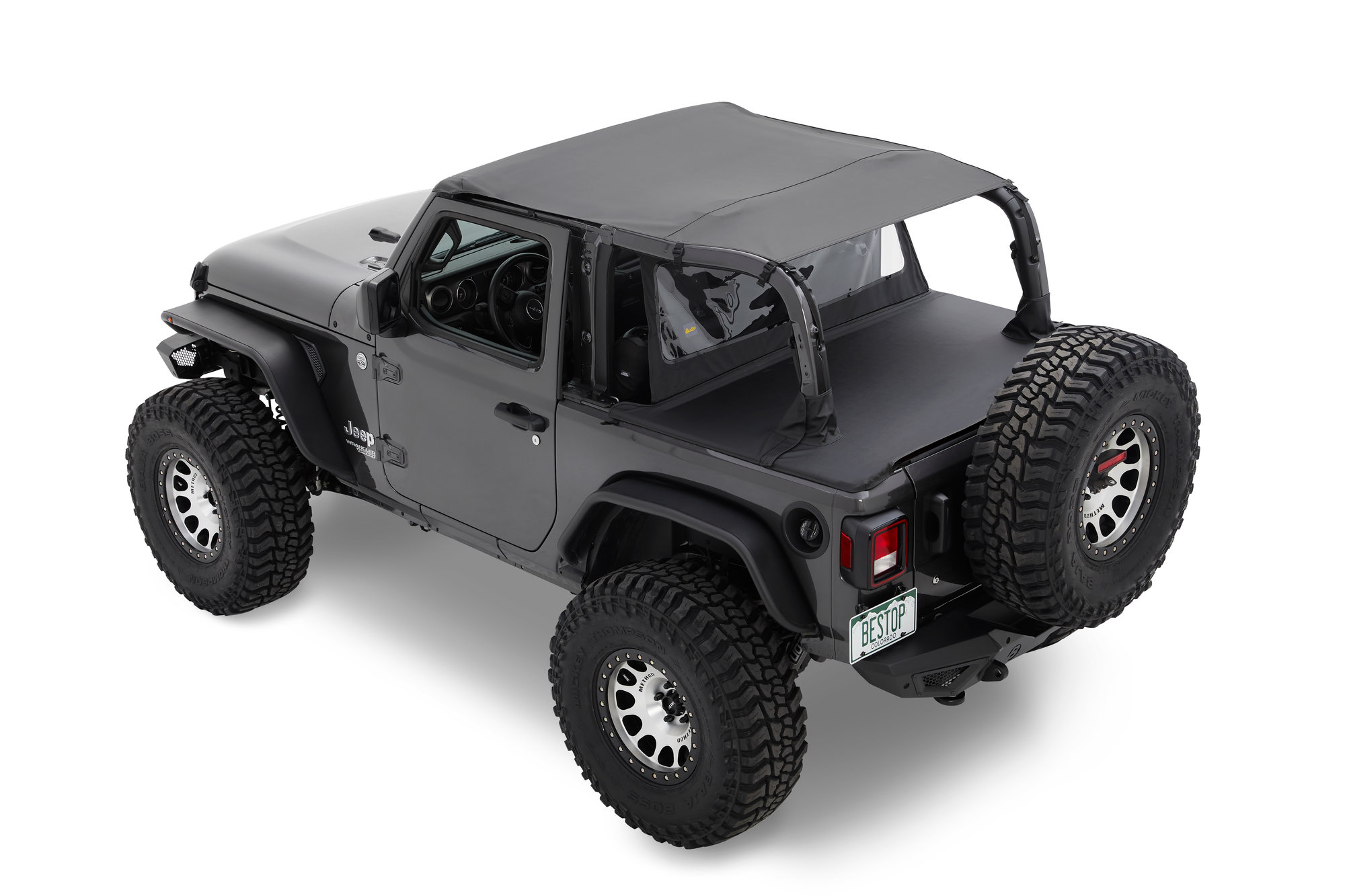 Bestop 52609-35 Header Extended Safari Bikini Top for 18-21 Jeep Wrangler  JL 2-Door without Factory Door Surrounds | Quadratec
