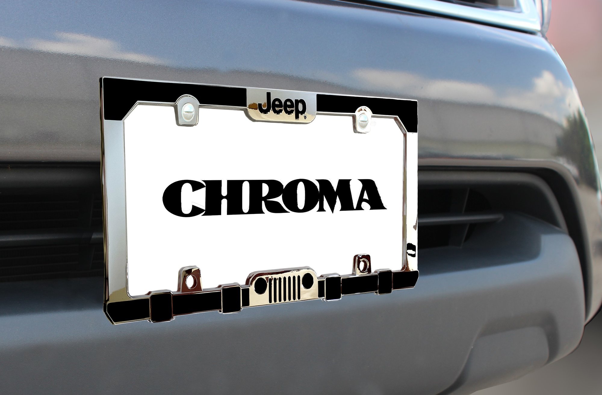Chroma Graphics 42517 Jeep Grille & Bumper License Plate Frame in Chrome  Finish | Quadratec