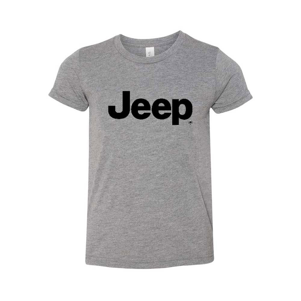 Jeep Merchandise Youth Jeep Text Logo Short Sleeve T-Shirt in Gray