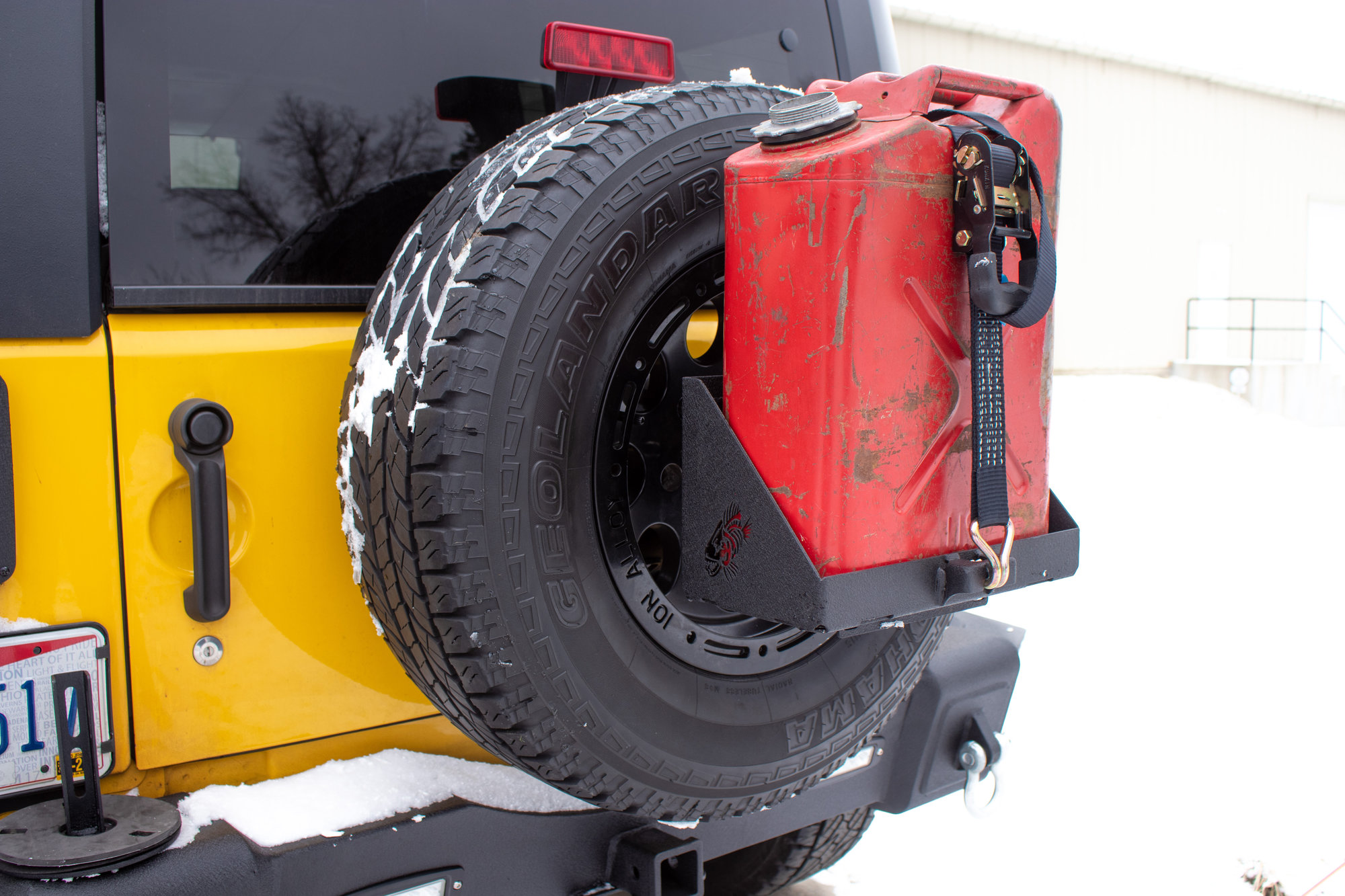 thumbnail image 2 of Hooke Road Steel Jerry Can Mount Bracket – Fits Jeep Wrangler TJ JK JL 1997-2025 – Rear Spare Tire, Powder Coated 2 of 5