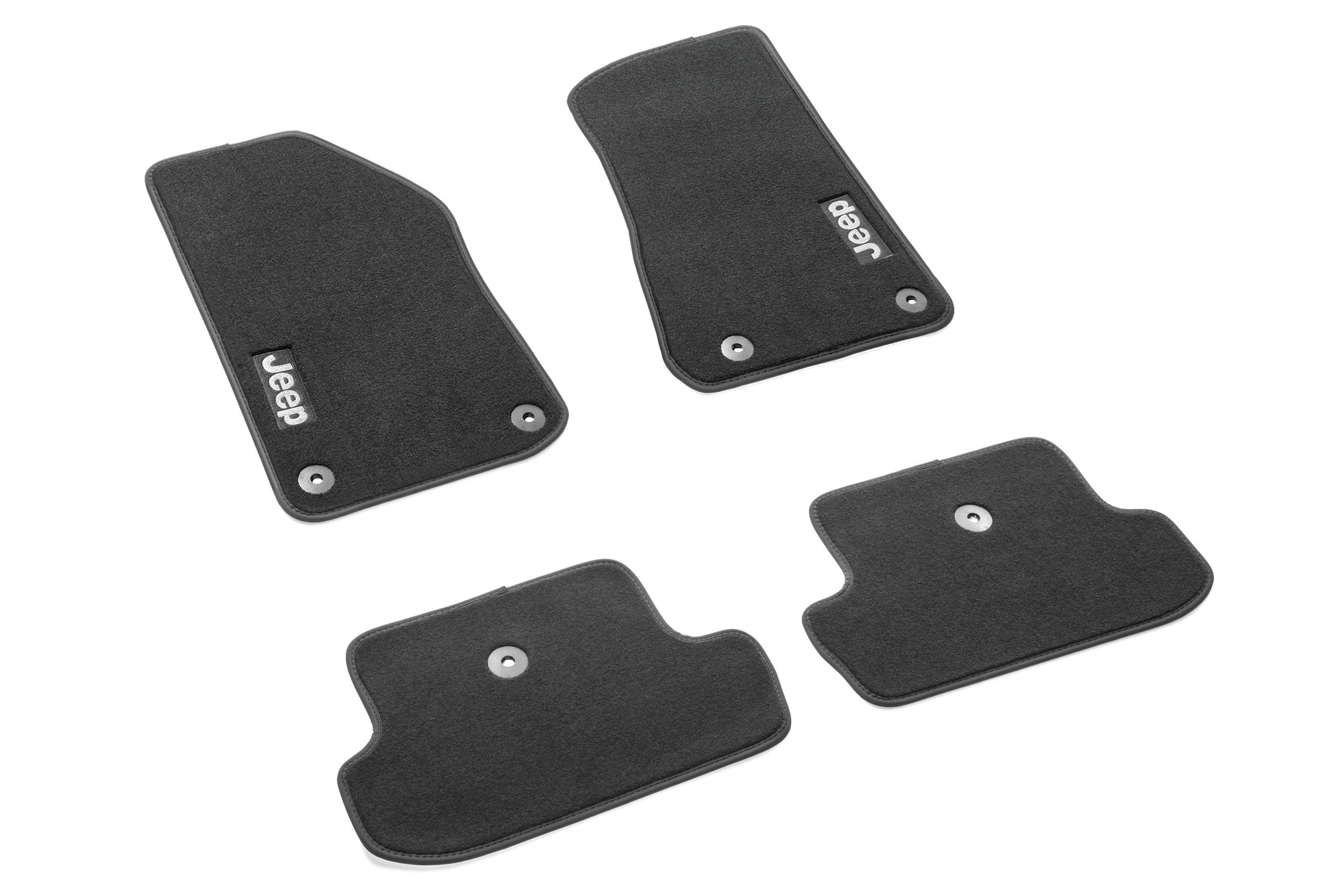 Mopar 82215200ac 4pc Carpeted Jeep Logo Floor Mats In Black For 18 20 Wrangler Jl 2 Door Quadratec