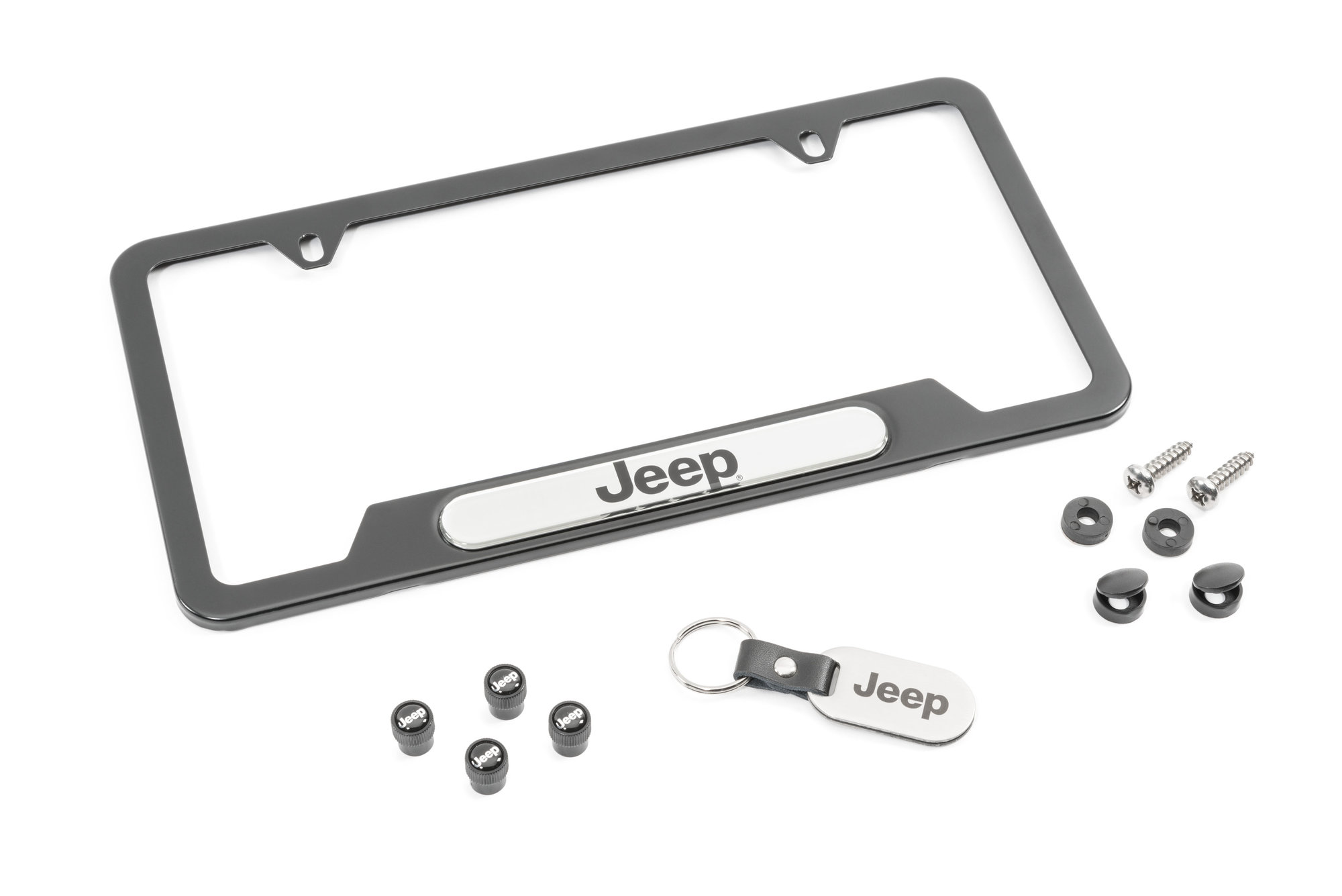 Mopar Jeep Logo License Plate Frame, Valve Stems, and Key Chain Gift Set |  Quadratec