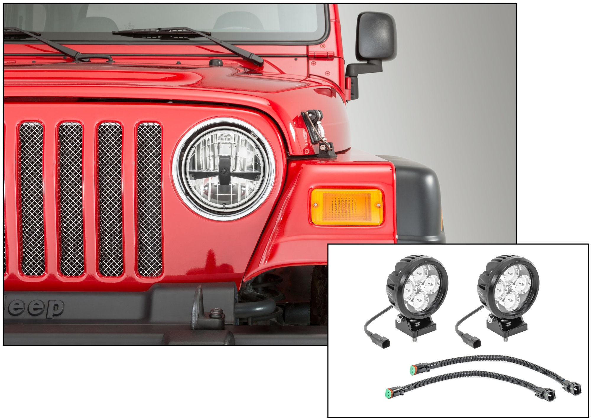 4" Fog Lamp Kit for Jeep Wrangler JK Amber Signal Turn Light 7'' LED Headlight