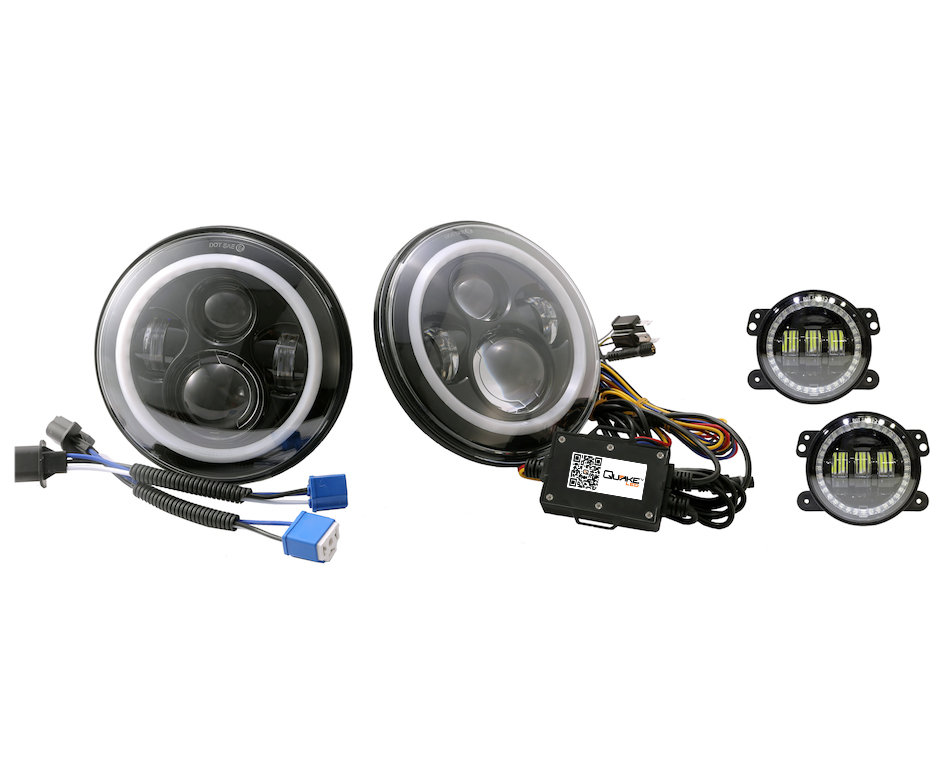 DOT 7 Inch LED Headlights W/ White Halo Fog Light Combo set For Jeep JK  07-18 