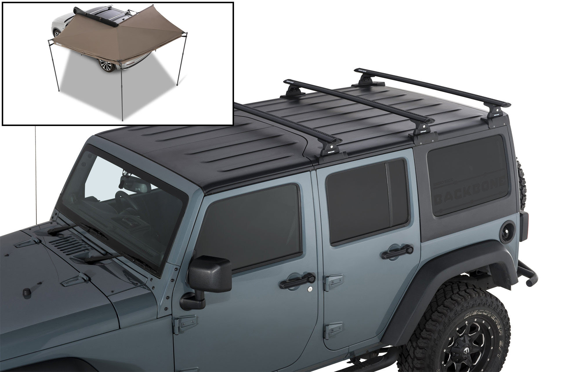 Rhino-Rack Vortex 3-Bar Backbone Roof Rack for 07-18 Jeep Wrangler  Unlimited JK Hardtop | Quadratec