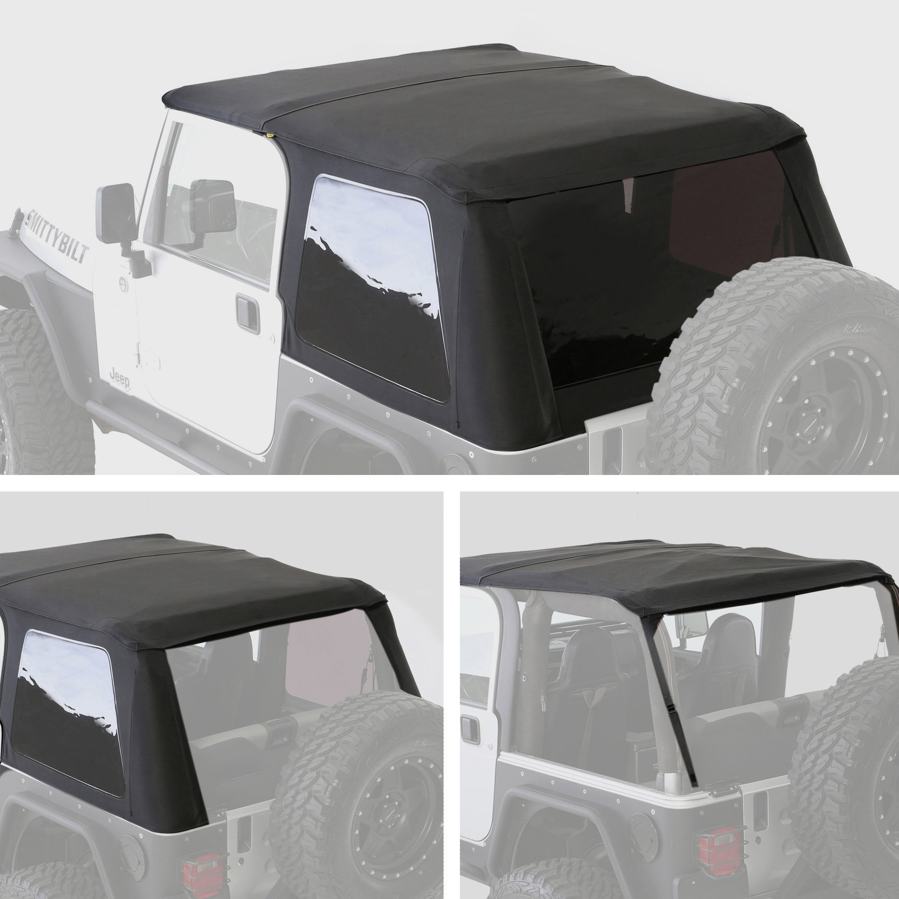 Smittybilt 9973235 Bowless Combo Soft Top for 97-06 Jeep Wrangler TJ |  Quadratec