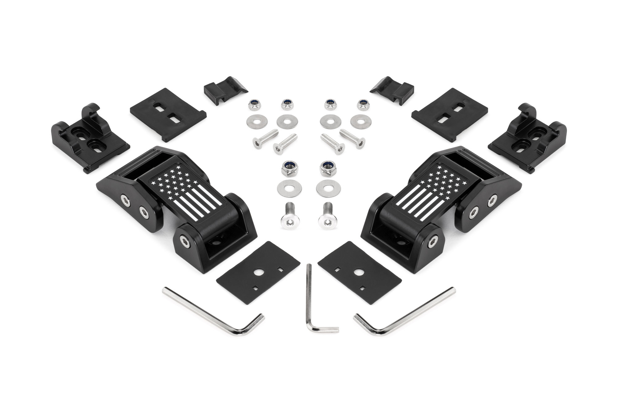 TACTIK 13104 0470 American Flag Hood Latches for 07-18 Jeep Wrangler JK,  18-23 Jeep Wrangler JL  20-23 Jeep Gladiator JT Quadratec