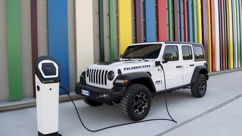 White Jeep Wrangler with a colorful background