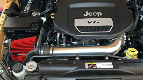 Air intake system installed on a Jeep Wrangler engine