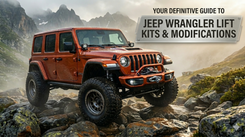 Orange Jeep with a forest background