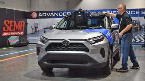 Silver Toyota car with camera on hood 